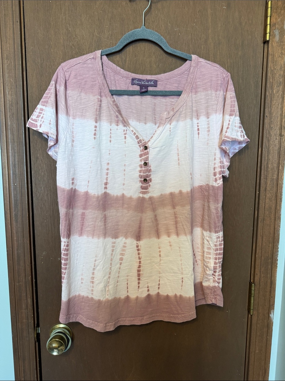 Gloria Vanderbilt Tie-Dye Henley Style Short Sleeve Tee